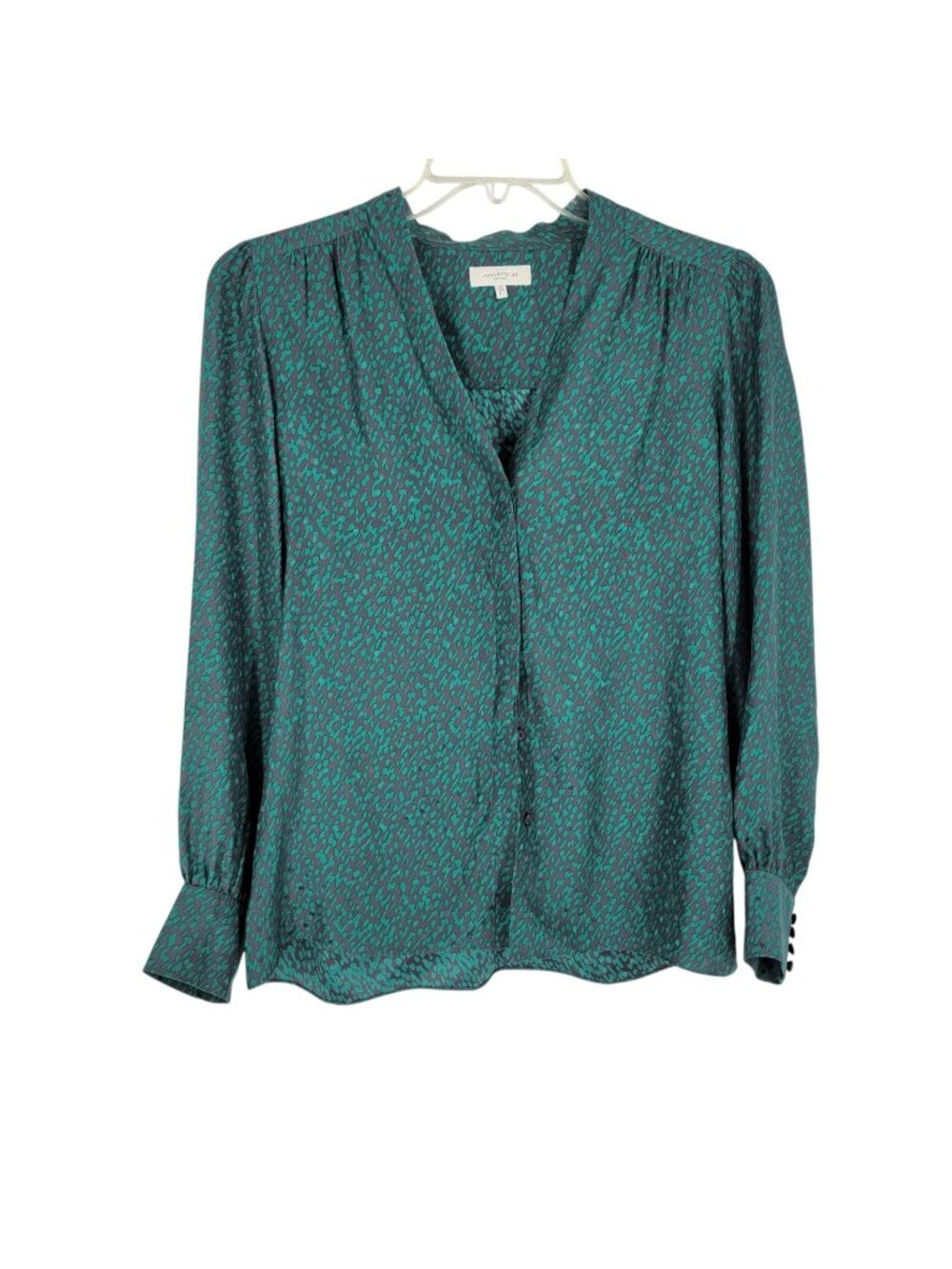 Lafayette 148 M Silk Blouse Animal Print Button Front Quiet Luxury sophisticated